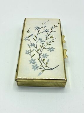 Vintage Floral 7 Day Pill Box Gold Tone Case Mid Century Organizer